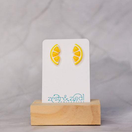 Zesty Fruit Slice Stud Earrings | Polymer Clay Citrus & Watermelon Studs